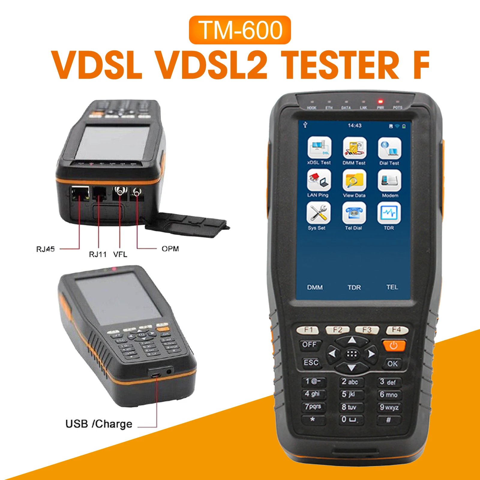 

TM-600 VDSL VDSL2 Tester xDSL Line test and Maintenance Tools DMM OPM VFL Tone Tracker TDR Cable Fault Locator Instrument
