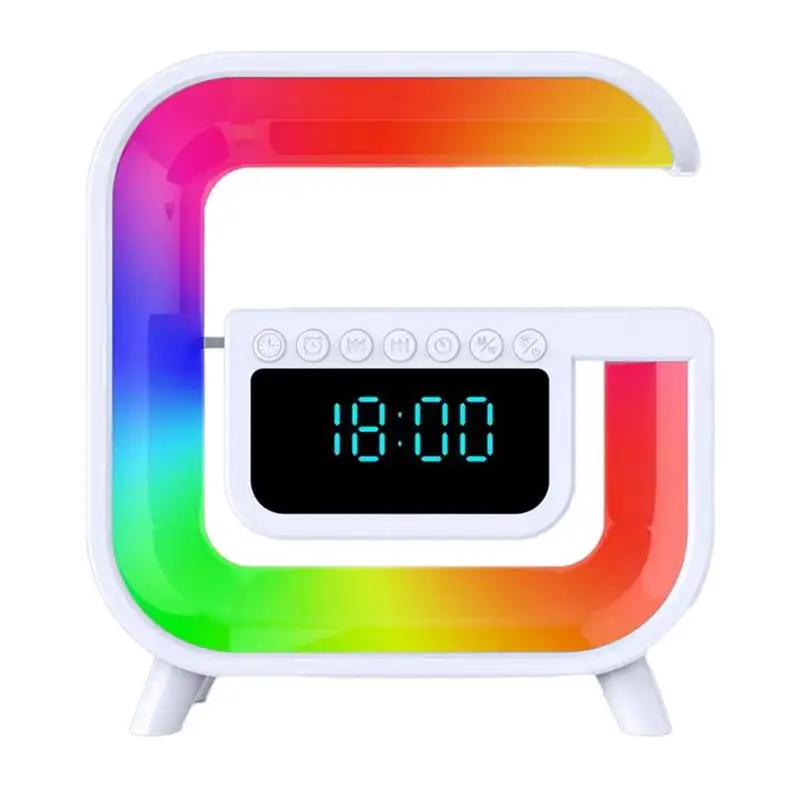 

Bluetooth Speakers With LED RGB Light Desk Lamp Alarm Function 15W Wireless Phone Charger For Home