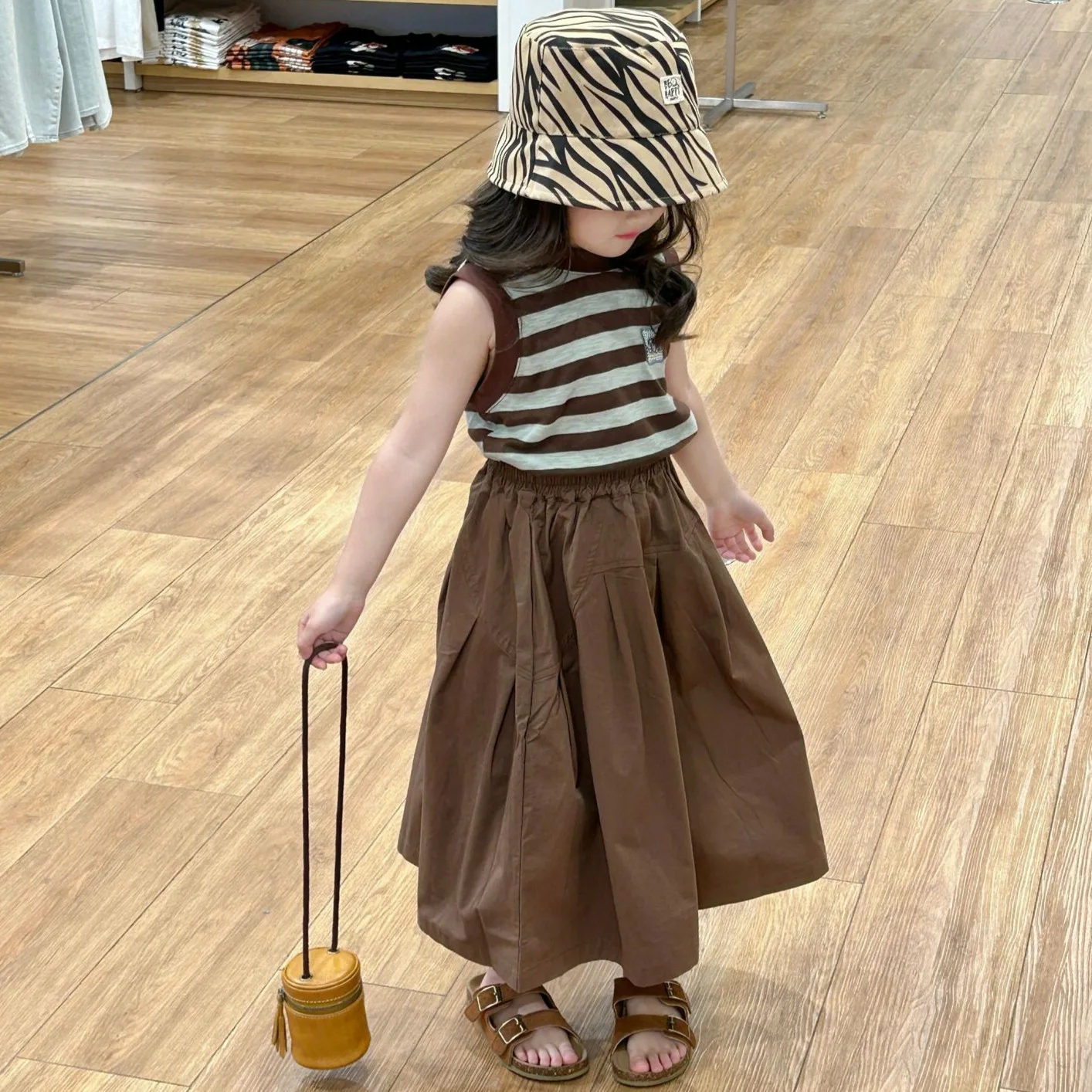 여아 원피스 한국 스타일 스커트, 캐주얼 원피스 코튼 스커트, 캐주얼 심플 올 매칭, 2024 여름 신상