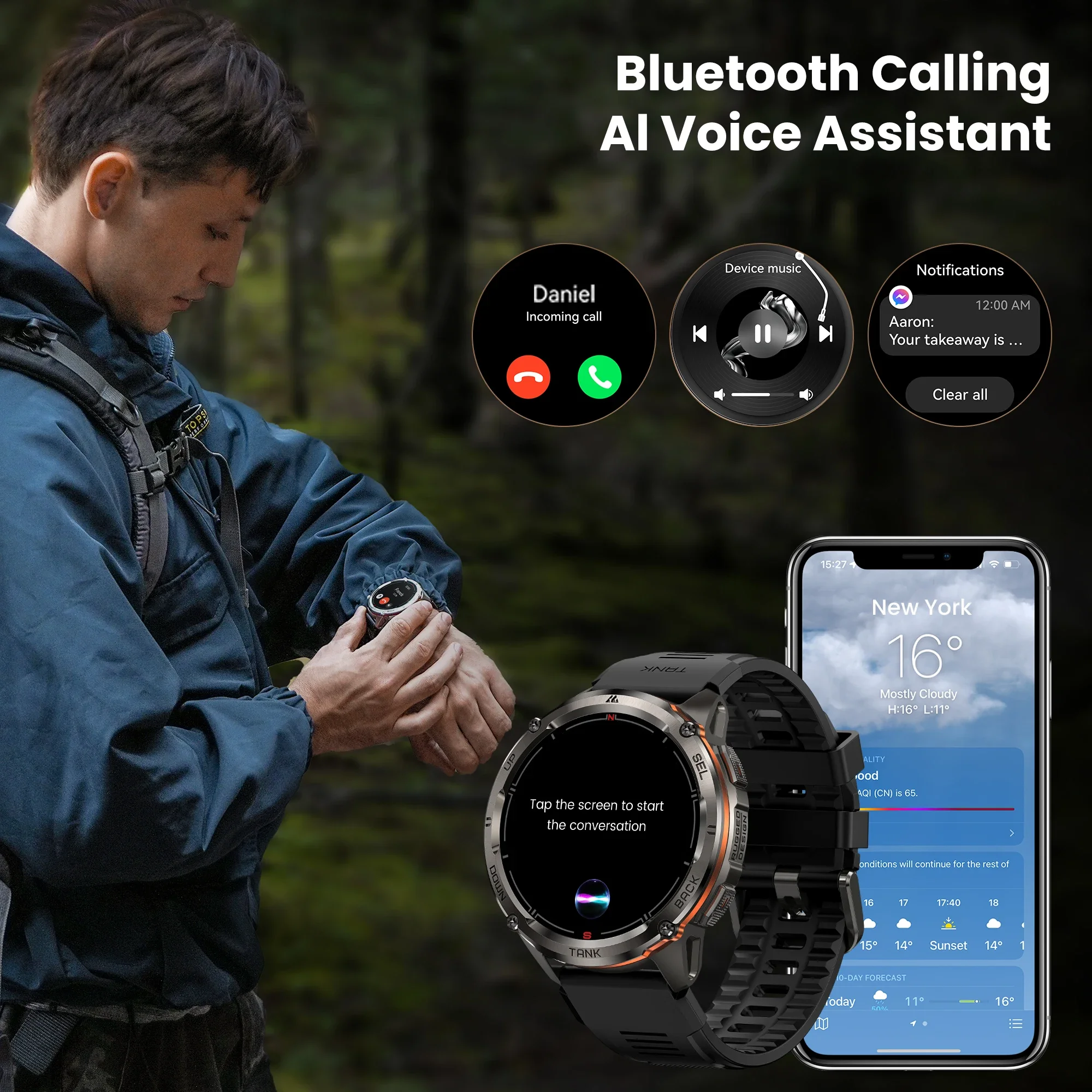 KOSPET TANK T3 Ultra 2 GPS Smart Watch for Men Bluetooth Call 5ATM IP69K Waterproof Men's Watch Stainless Steel Health Monitor 6