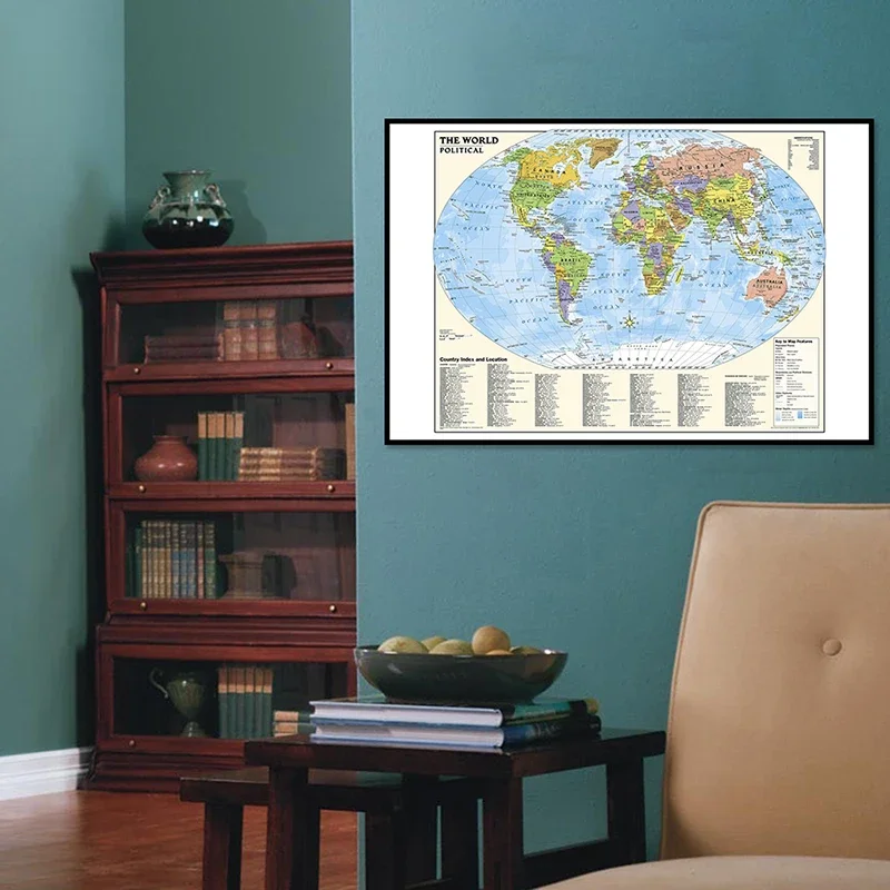 59x42cmThe Map of World in English Decorative Hanging Picture Canvas Classic Edition Poster and Print Travel Map School Supplies
