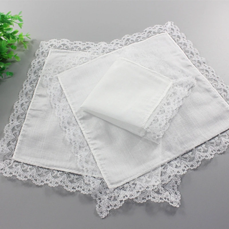 

Portable Tie-dye Lace Trim Cotton Handkerchief for Woman Man Gentleman White Cotton Handkerchief Lace Trim Handkerchief