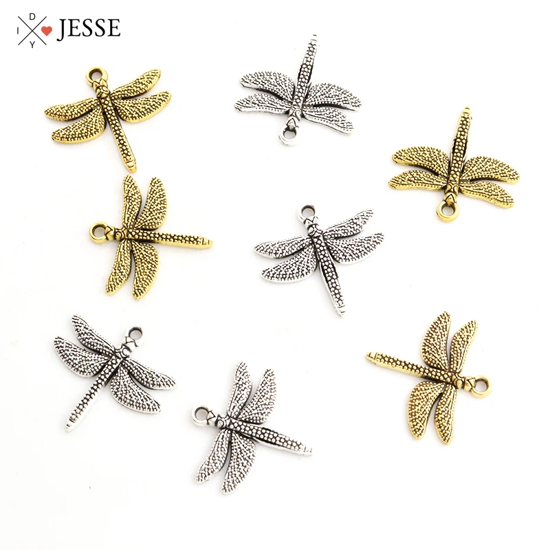 

30pcs Charms Dragonfly Vintage Gold/Silver Color Cute Insect Pendant For Jewelry Findings Making DIY Necklaces Earrings Handmade