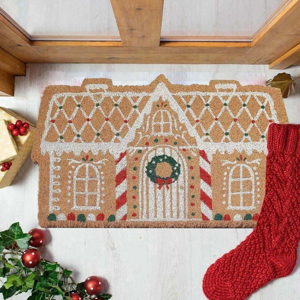 Christmas Door Mat Decor Outdoor Cashmere Carpet 40x60cm Gingerbread House Doormat For Home