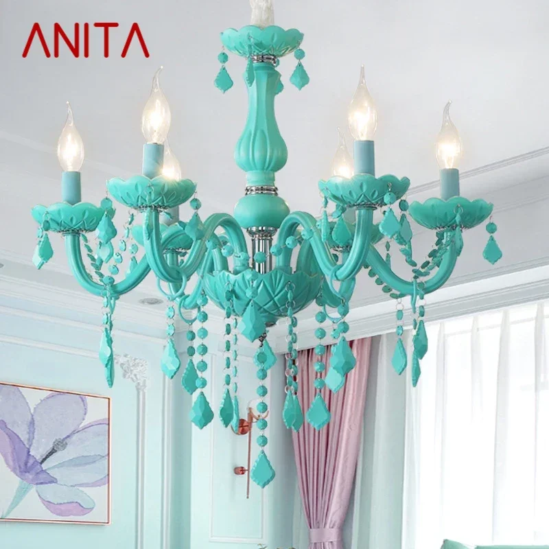 

ANITA Green Crystal Pendent Lamp Art Candle Lamp Children's Room Living Room Restaurant Bedroom Cafe Clothing Store Chandelier