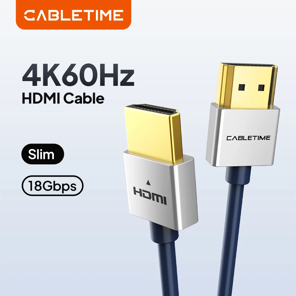CABLETIME Dünnes HDMI-Kabel M/M Zinklegierung Slim HDMI zu HDMI 4K 60HZ HDMI2.0-Kabel für TV Laptop Projektor PS3 PS4 HDMI-Kabel