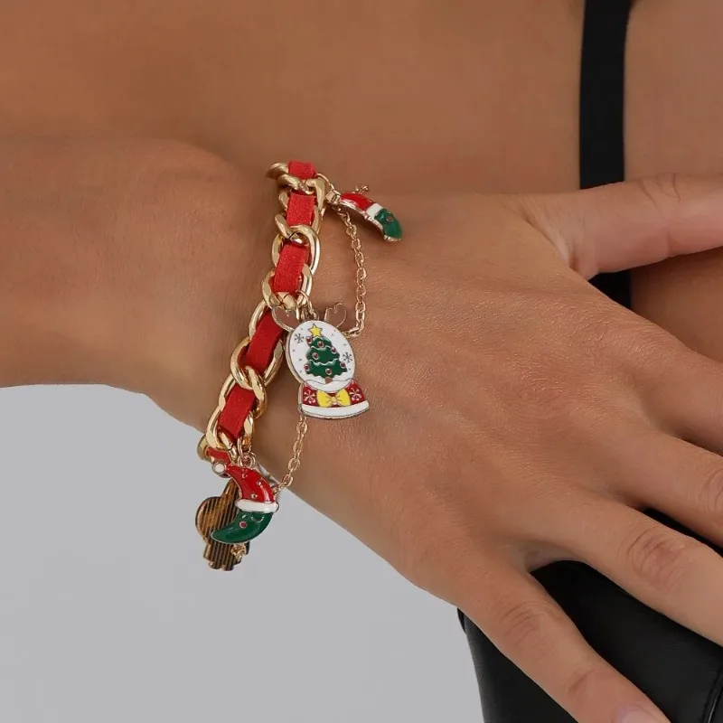 Cute Christmas Red Green Choker Clavicle Necklace for Women Xmas New Year Party Gift Festival Metal Girl Jewelry