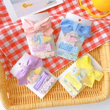 

4-piece Set of Sweet Fabric Plaid Girl Bow Hairpin Side Clip Set Net Red Korean Version Hairpin Headwear