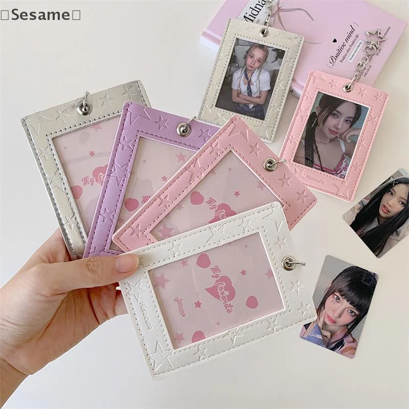 Sesame Starry PU Leather Photocard Holder with Keyring Pendant