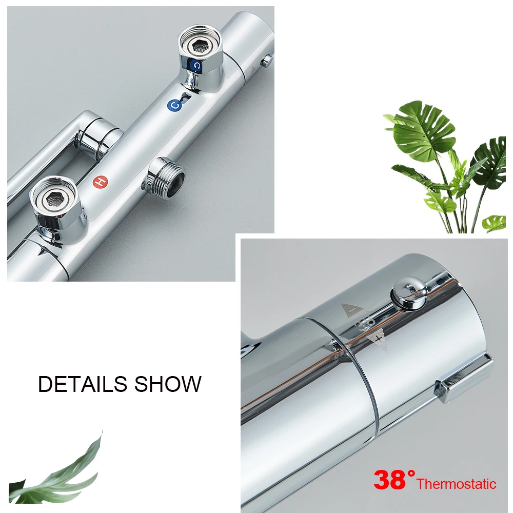 Bathroom Shower Faucet Set Thermostatic Shower Faucet Bathroom Chrome Mixer Tap Thermostat Wall Mounted Bathtub Brass Mixer