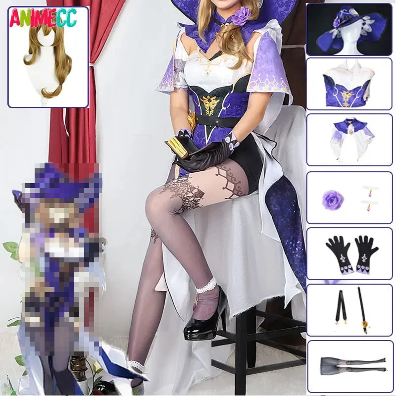 

ANIMECC Game GenshinImpact Lisa Cosplay Costume Wig Hat Anime The Librarian Sexy Dress Halloween Party Clothes for Women Girls