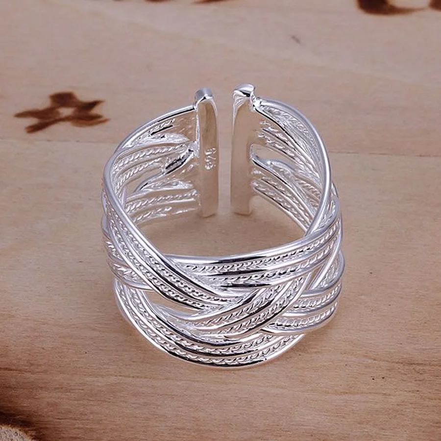 Silver ring 925 Sterling silver open ring engagement wedding Bridal fashion adjust size