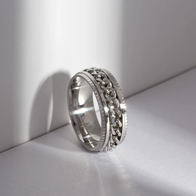 Titanium Steel Rotatable Chain Rings for Women Men Spinner Ring Decompression Multifunctional Chain Ring Bottle Opener Ring Gift 2