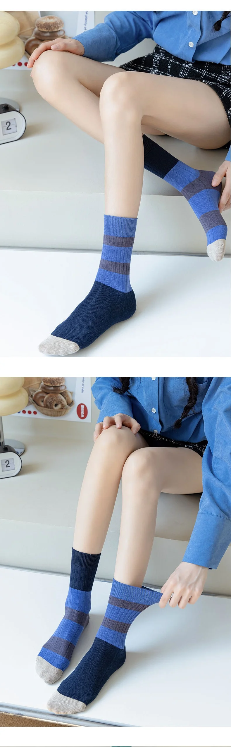 1/2/3/4 Paar Retro-Socken im koreanischen Stil für Damen, japanische Mode, AB-Socken, gemischte Farben, gestreift, Baumwolle, lässige Crew-Socken, EU 35–40 – Detail 12