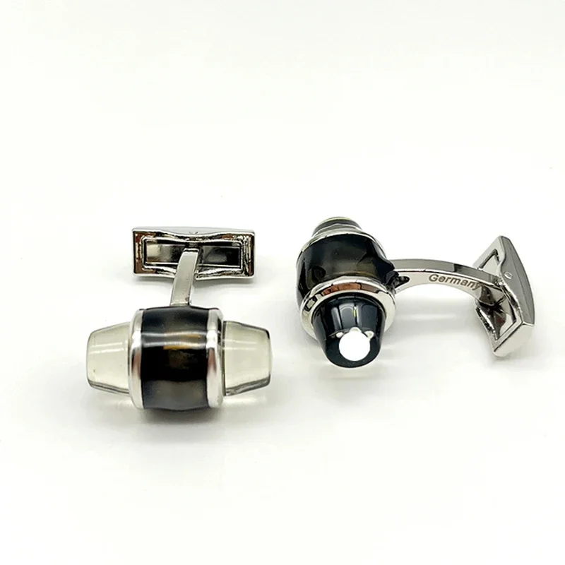 Luxury MB Black Flat Crystal Head & S.Walker Classic Design Cuff Link With White Star Normal Size Cufflinks Button Box Set