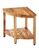 Corner Teak Shower Bench, 18.5 Height, 15.5 Radius, 500 lbs., with Storage Shelf, for Indoor and Outdoor Showers Shower stool 1