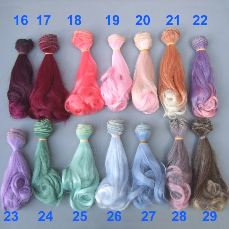 1pcs High-temperature Doll Hair 15*100cm Pink Green Purple Color Curly Wigs for BJD OB Doll
