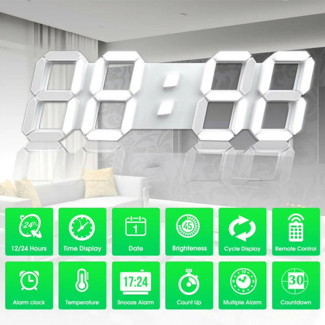 3D Modern Digital LED Wall Clock 24/12 Hour Display Timer Alarm Home USB Home Decor Art DIY Ornament Room Decoration wall clock 3d wall clock led digital clock 3d number wall clock