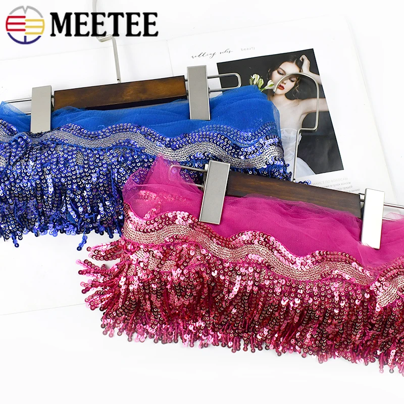 1/2/5Yards Meetee 8cm Sequins Tassel Fringe for Sewing Stage Dress Mesh Lace Trim Clothes Ribbon Decoration Trimming Accessories