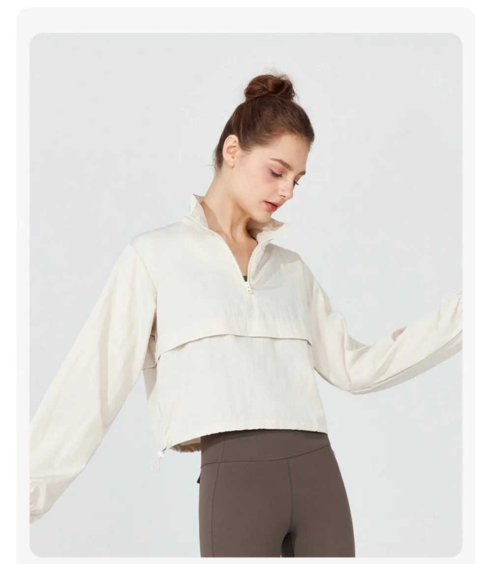 Winddichte, leichte Damenjacke, langärmelig, Sonnenschutz, Yoga-Vertuschung, lässige Windjacke, Sport-Oberbekleidung, Wandern, Laufen – Detail 4