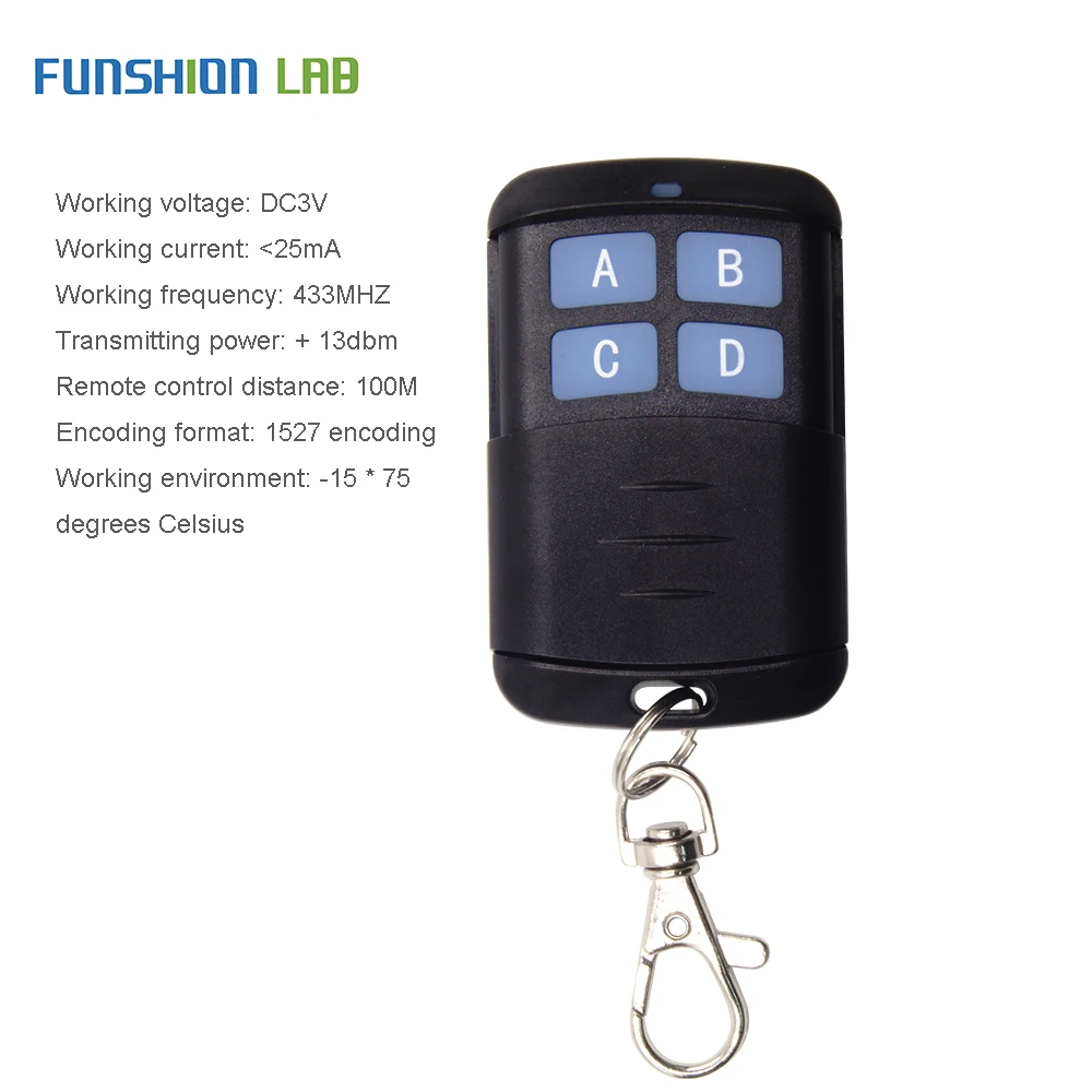 Interruptor de Controle Remoto sem Fio rf para Abertura de Garagem em Casa Controle Remoto Funshion 4 Canais Transmissor Inteligente Ev1527 433mhz - Image 6