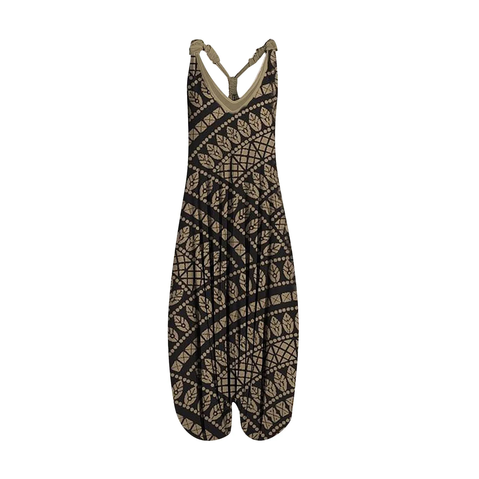 

Vintage Women's Teal & Orange Racerback Sleeveless Harem Jumpsuit Summer Paisley Spaghetti Straps Overall Jumpsuit For Women