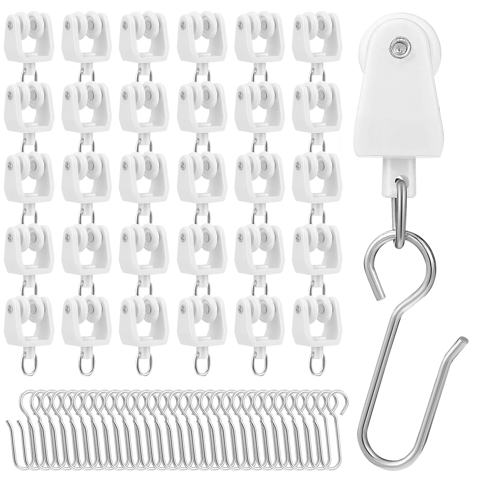 

30 Pcs Accessories Window Curtains Track Glider Hook Rollers with Hooks for Rails Slider Plastic Iron Sliders Systems