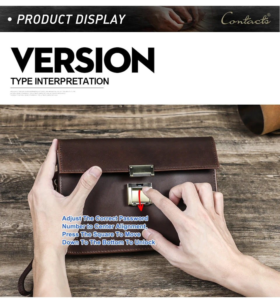 CONTACT'S Männer Kupplung Tasche Luxus Echtem Leder Passwort Designer Tasche Casual Kupplung Brieftasche Tasche Männlichen Handtasche Purs Große Kapazität – Detail 8