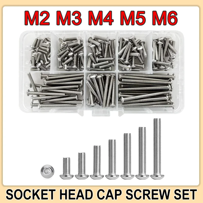 

M2 M2.5 M3 M4 M5 M6 M8 M10 Hex Socket Screw Set 304 Stainless Steel Hexagon Button Cap Head Metric Machine Bolt Assortment Kit
