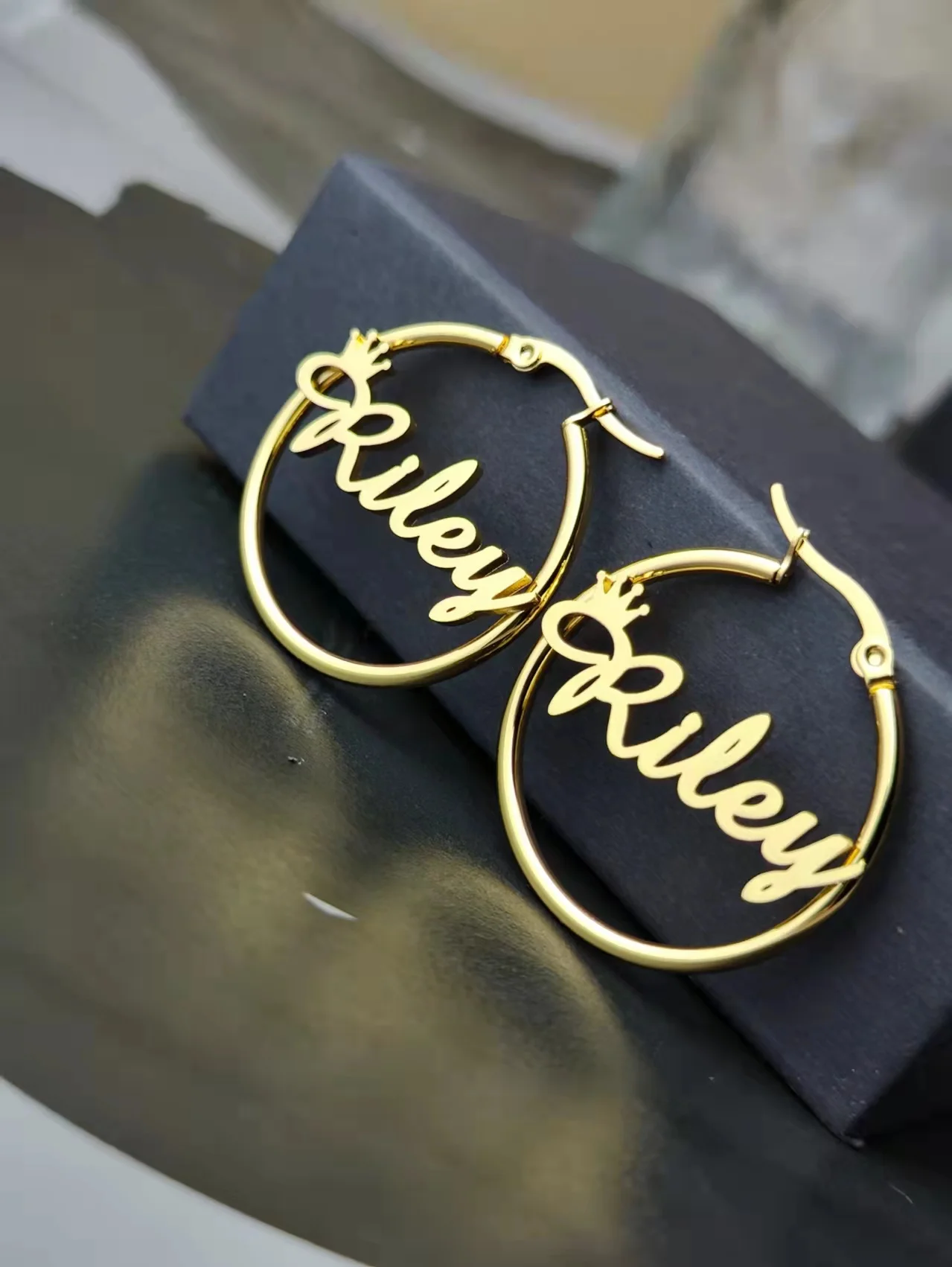 Custom Name Hoop Earrings Personalized Gold Color Stainless Steel For Earrings Women Letter Nameplate Circle Jewelry