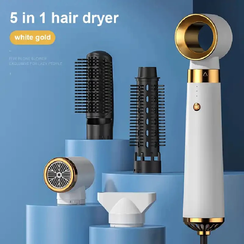 Hair Dryer 5-In-1 Electric Hair Comb Negative Ion Straight Curler Brush  Blow Dryer Air Comb Removable Brush Kit Tool