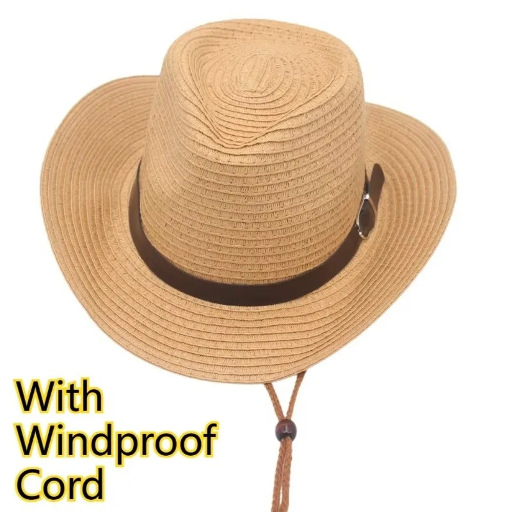 Modischer UV-Schutz-Western-Cowboyhut mit breiter Krempe, atmungsaktiver Sonnenhut, für Reisen, Freizeit, Strohkappe für Männer und Frauen – Detail 11