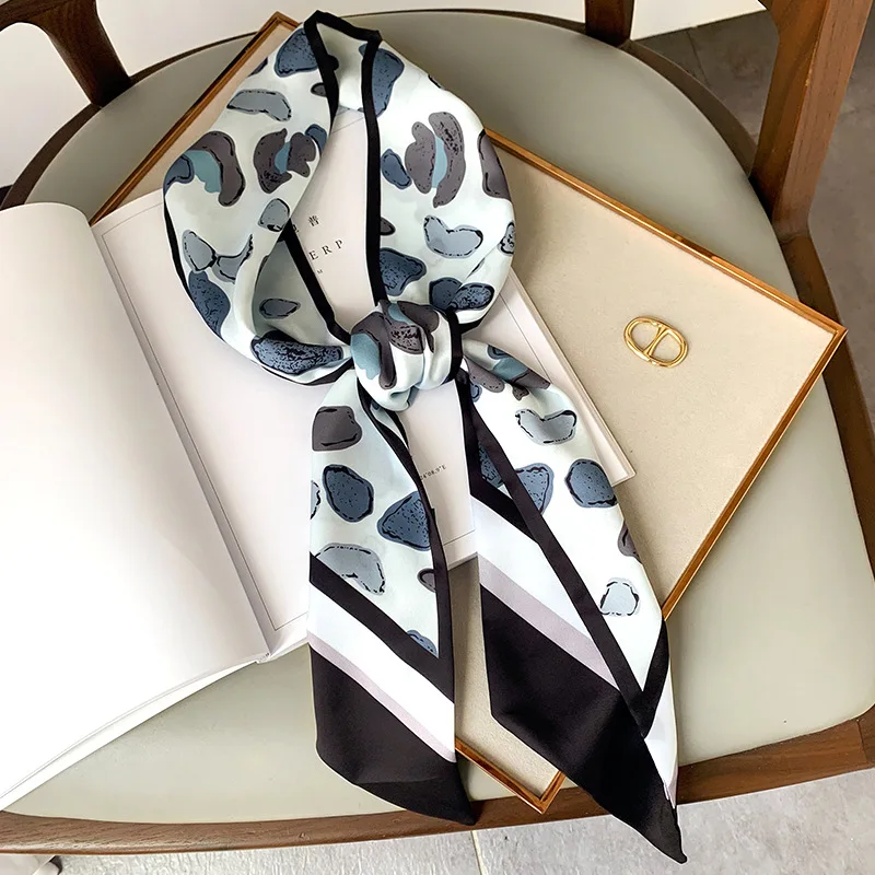 

Luna&Dolphin Women Wide Skinny Silk Scarf Pebbles Printed Chiffon Silky Headbands Bandana Hair Ribbon Long Bag Tie