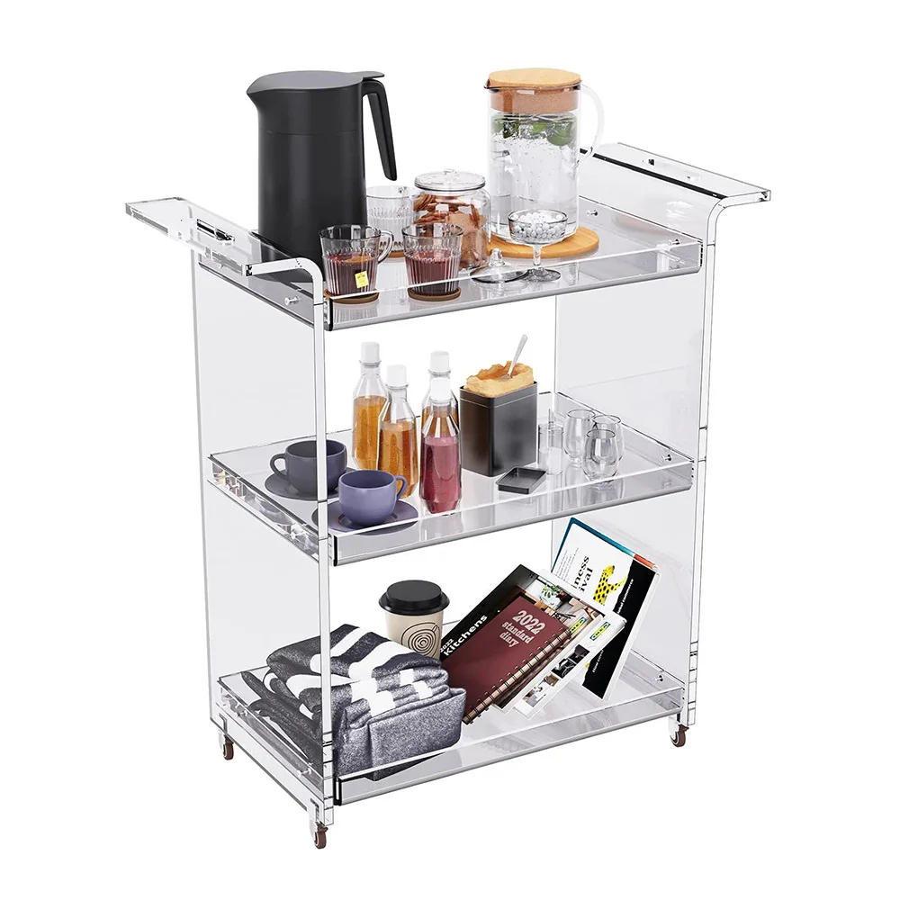 Acrylic three-layer mobile cart Tier Slim Storage Cart Mobile Shelving Unit Organizer Slide Out Storage Rolling Utility