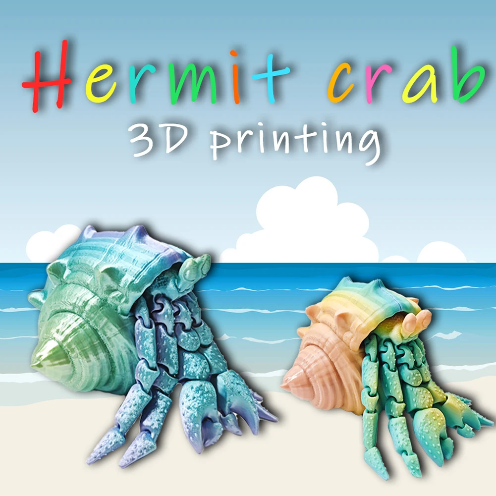 3D Printed Hermit Crab Toy Stress Relief Fidget Toy Sea Animal Hermit Crab Action Figure for Kids and Collectors
