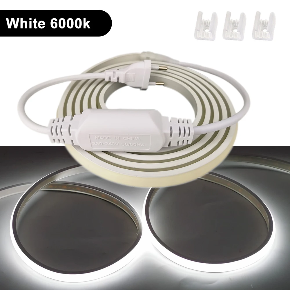 25 m, 100–220 V, COB-LED-Lichtleiste, Silikon-Neonröhre, 288 LEDs/m, hohe Dichte, flexibel, für den Außenbereich, wasserdicht, 3000 K, 4000 K, 6000 K, EU-Stecker – Detail 6
