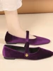 Elegant Velvet Ballet Flats Woman Luxury Velour Mary Jane Shoes Ladies Pointed Toe Buckle Strap Loafers In Purple Green 1