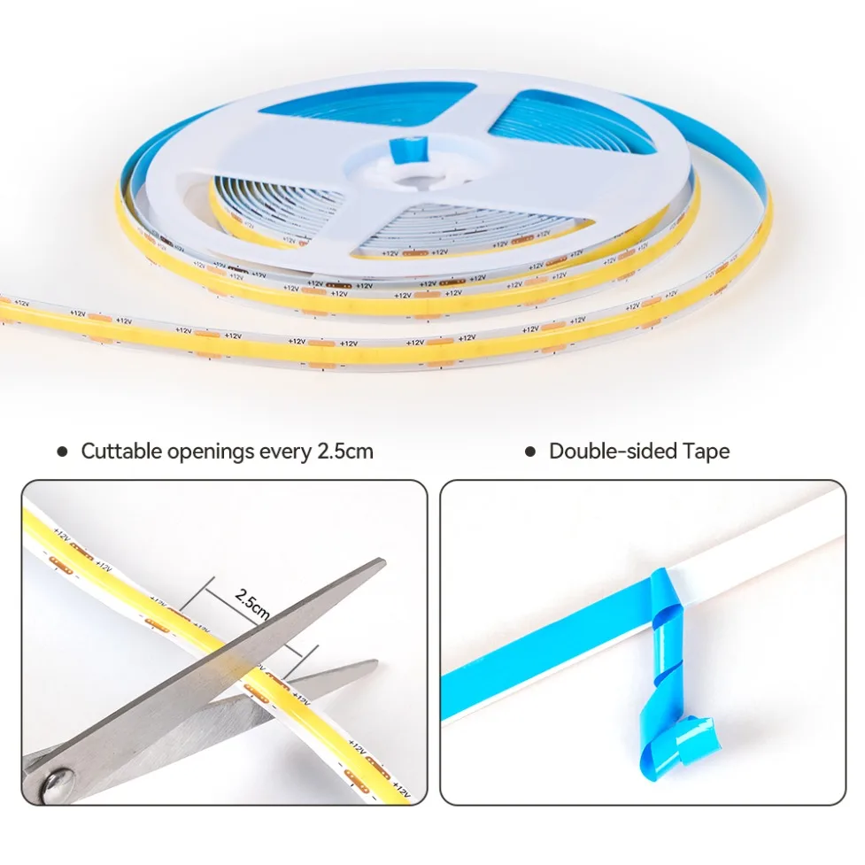 Sync Control Touch Dimming COB LED Strip 320LEDs/M with Black Power Supply for Kitchen Pantry Showcase Bedroom Closet Backlight - Image 2