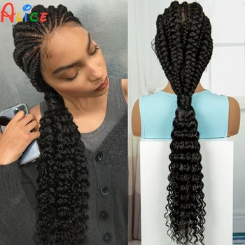 30inch Handmade Cornrow Braided Wigs Synthetic Full Lace Kontless Braids Wigs Lace Frontal Box Braided Lace Wigs for Black Women