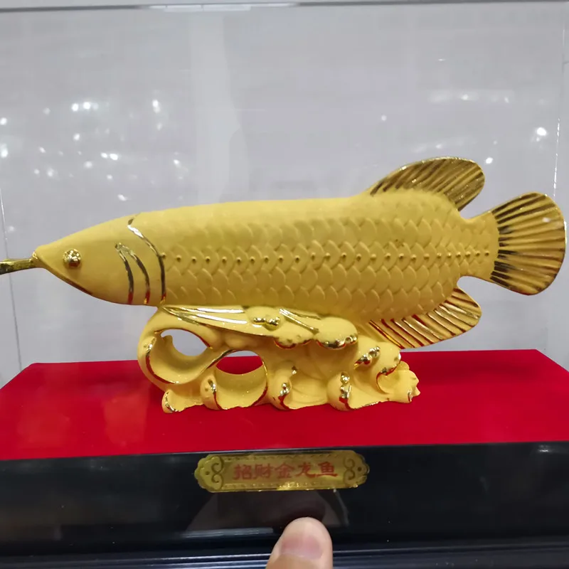 

large Asia Home store COMPANY office Art deco bring wealth money good luck gilding Golden Dragon Arowana fish FENG SHUI statue