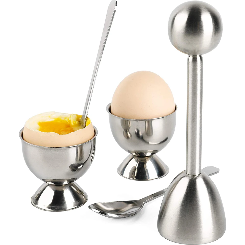 Egg Cracker Topper Set Stainless Steel Soft Hard Boiled Eggs Separator Holder Spoons Kitchen Egg Tools KC1013