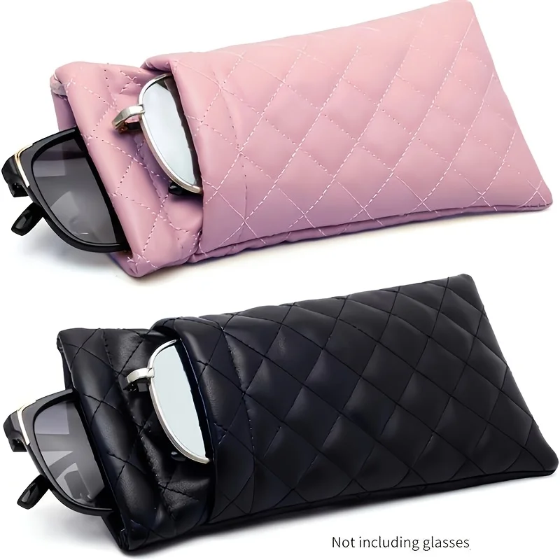 Soft Touch Quilted Leather Glasses Case - Pink and Black Design, Unisex Protective Travel Bag