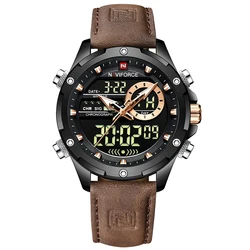 NAVIFORCE Men's Waterproof LED Quartz Sport Watch (Brown Black)