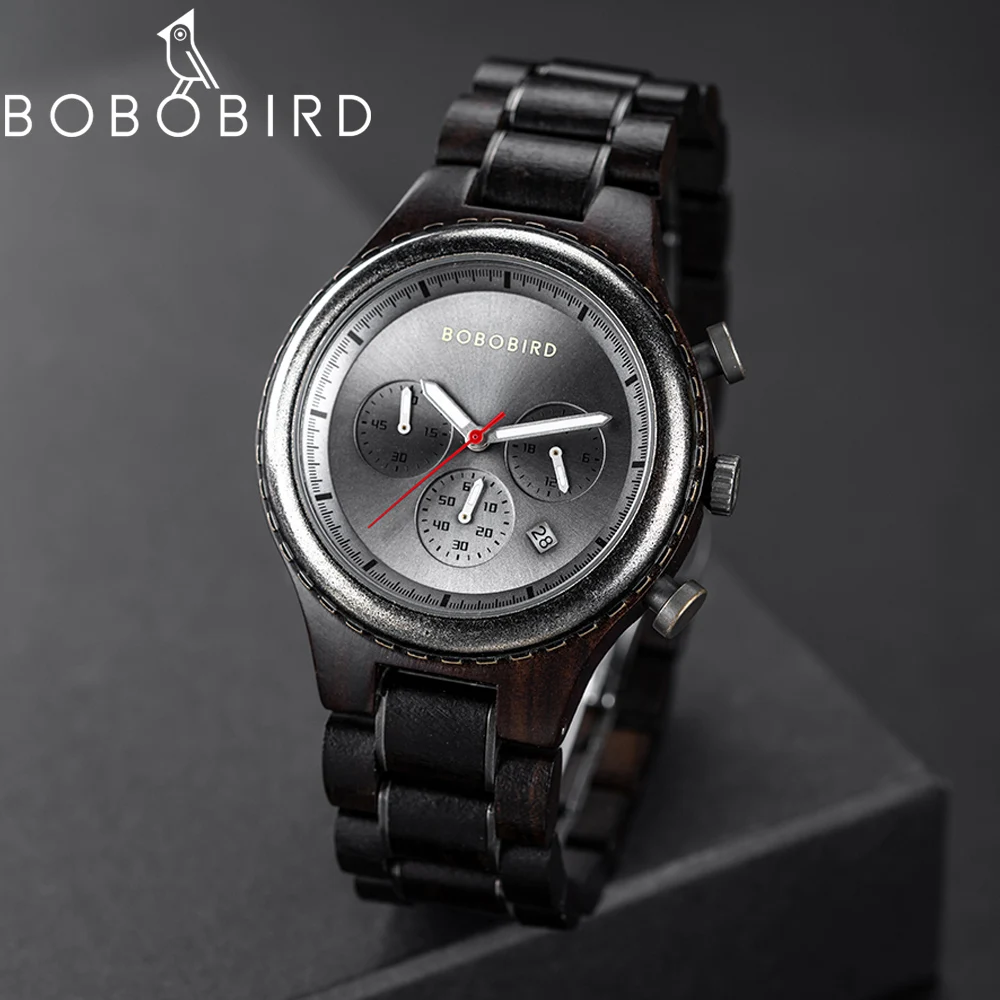 BOBO BIRD Luxury Mens Watches Fashion Men Wooden Quartz Wrist Watch for Man Custom Name&Brand Chronograph Dropshipping Gift Box