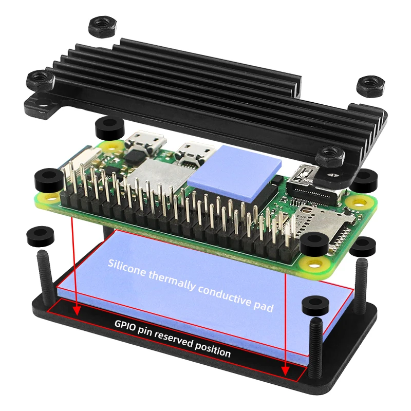 Raspberry Pi Zero 2 W Aluminum Cooler Case Armored Shell with Silicone Pad Passibe Cooling Heatsink for Pi Zero 2W W 1.3 — view 2