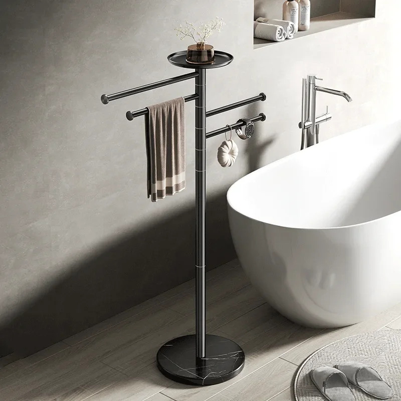 Bathroom rotating towel rack integrated high-end bathroom marble floor bath towel rack stainless steel