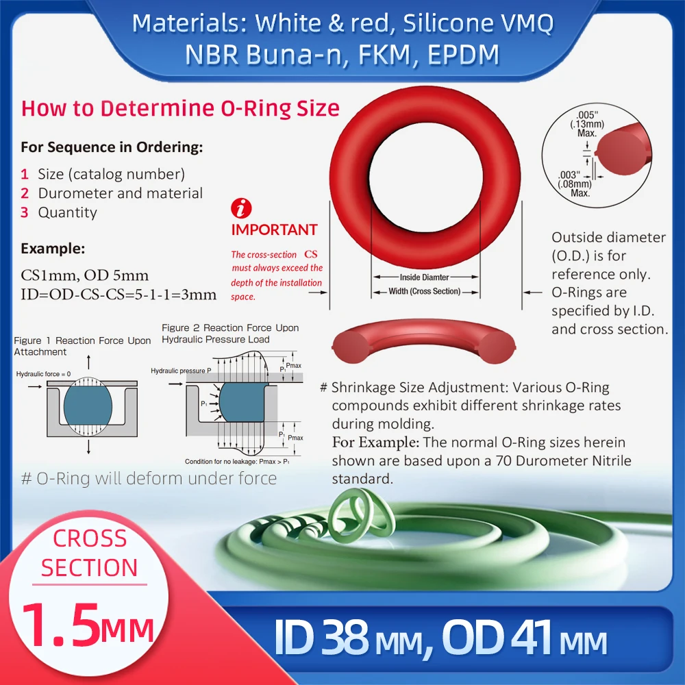 O  CS 1.5mm ID 38 mm OD 41mm , Ǹ VMQ NBR FKM EPDM ORing Seal Gaske1