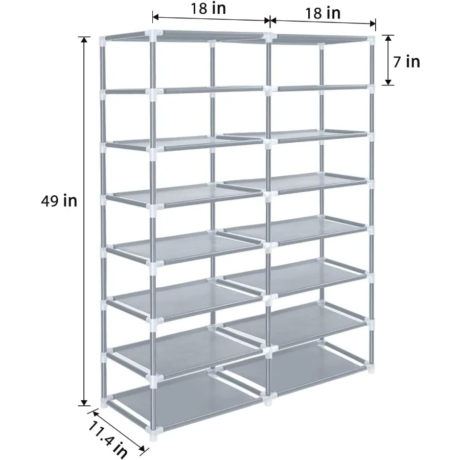 Shoe Rack Storage Organize 28 Pairs Portable Double Row with Nonwoven Fabric Cover Shoe Shelf Cabinet for Closet