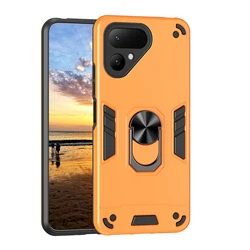 Rugged Armor Shockproof Phone Case with Magnetic Metal Ring Holder and TPU Frame for Pova Curve 2 LK7K (Orange)