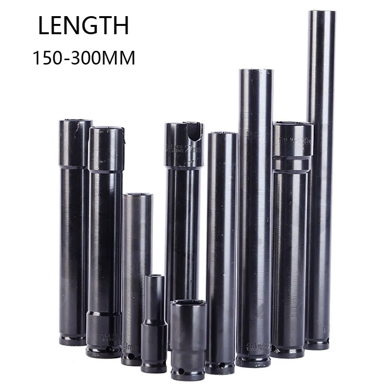 150 /300mm Long Size Hex Socket Head 1/2'' Drive Antirust Electric 6 Point Socket Wrench Head Hex Key Black Metric Lengthening